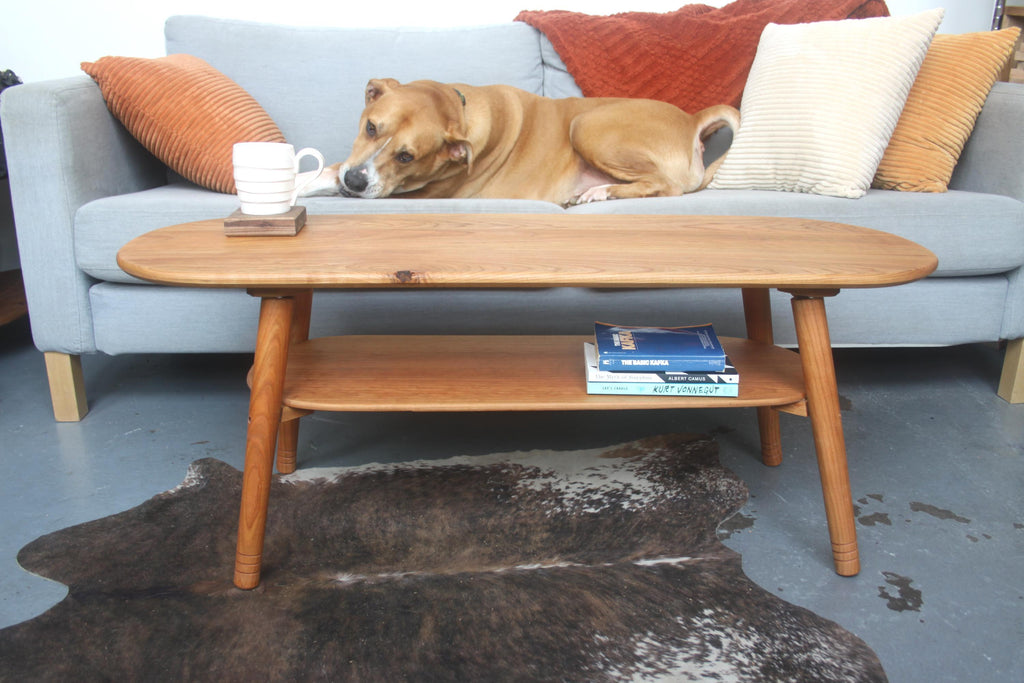 Large Cherry Coffee Table with Storage Shelf