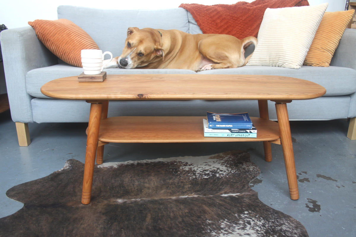 Large Cherry Coffee Table with Storage Shelf
