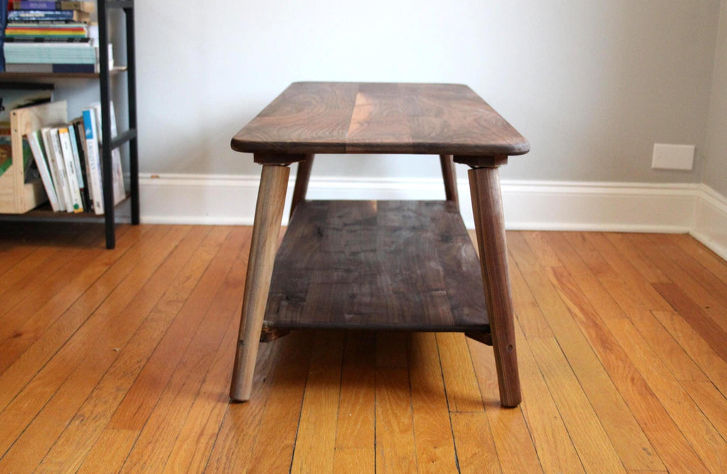Large Walnut Coffee Table – Two-Tier Natural Hardwood Living Room Centerpiece with Storage