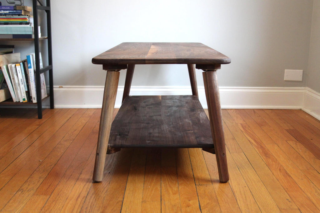 Large Walnut Coffee Table – Two-Tier Natural Hardwood Living Room Centerpiece with Storage