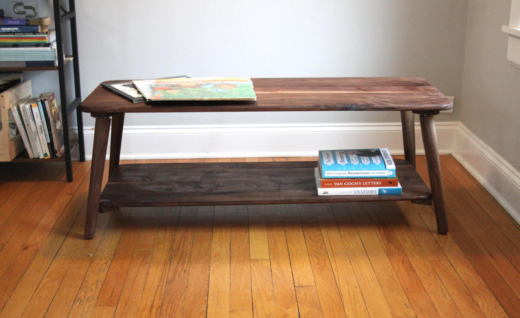 Large Walnut Coffee Table – Two-Tier Natural Hardwood Living Room Centerpiece with Storage