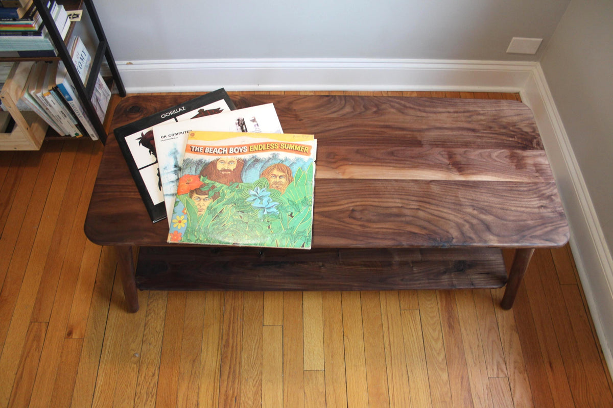 Large Walnut Coffee Table – Two-Tier Natural Hardwood Living Room Centerpiece with Storage