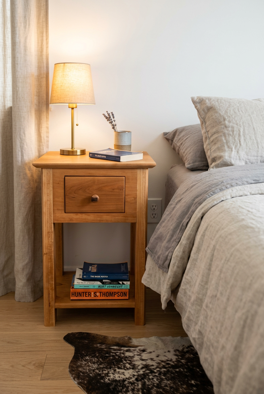 Cherry Wood End Table with Drawer – Lifestyle
