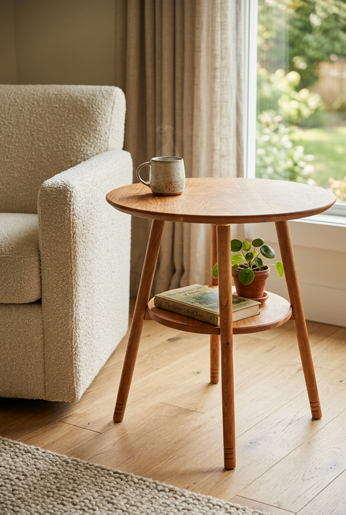 Circular Cherry End Table – Lifestyle