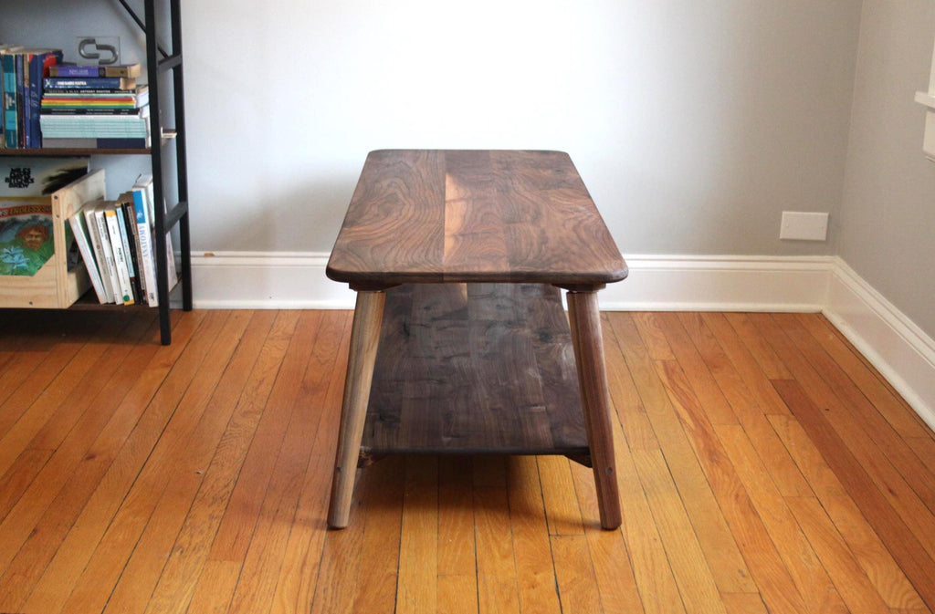 Large Walnut Coffee Table – Two-Tier Natural Hardwood Living Room Centerpiece with Storage