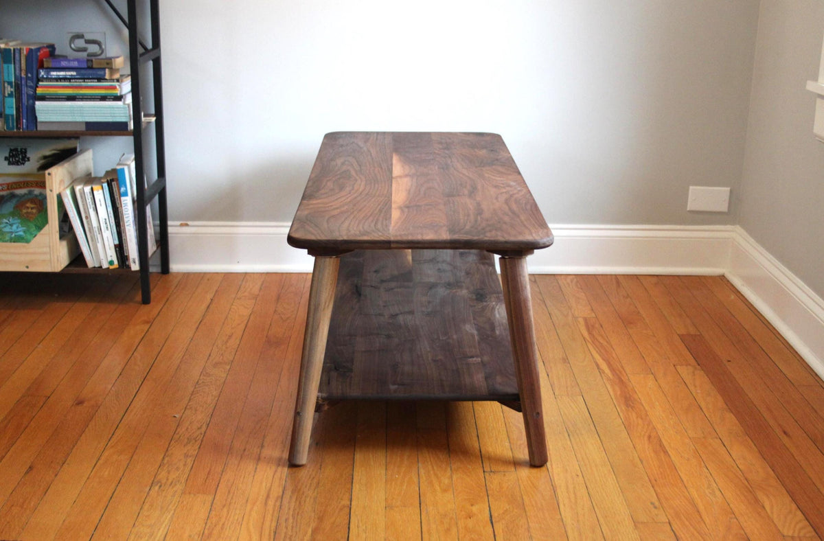 Large Walnut Coffee Table – Two-Tier Natural Hardwood Living Room Centerpiece with Storage