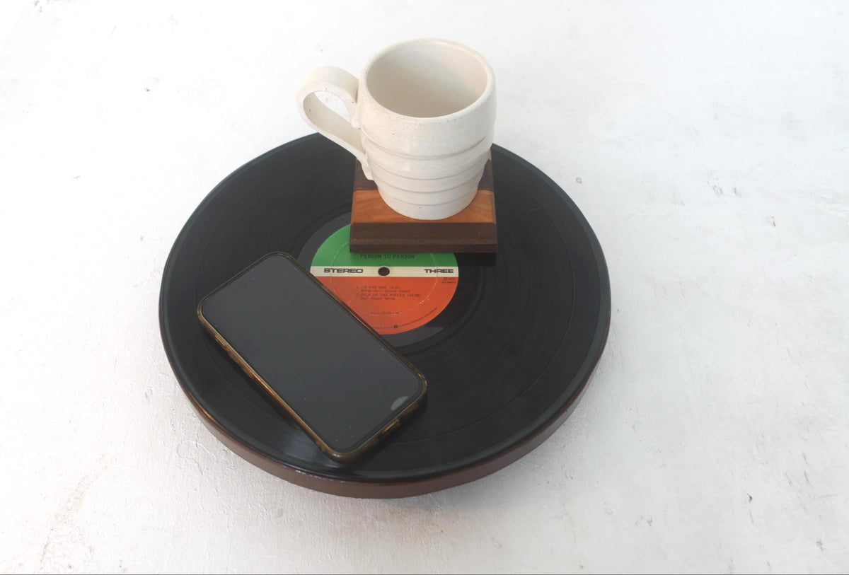 Vinyl Record Topped Lazy Susan – Vintage Music Spinning Platter Retro Decor