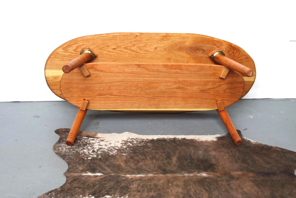 Large Coffee Table with Storage Shelf – Made by Hand from Natural Cherry Wood