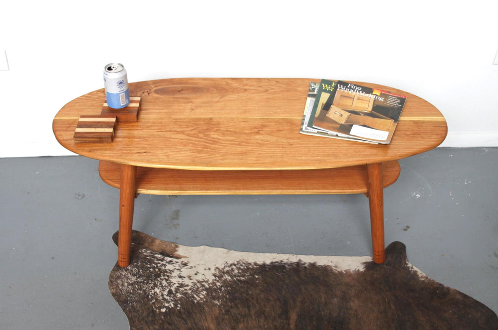 Large Coffee Table with Storage Shelf – Made by Hand from Natural Cherry Wood