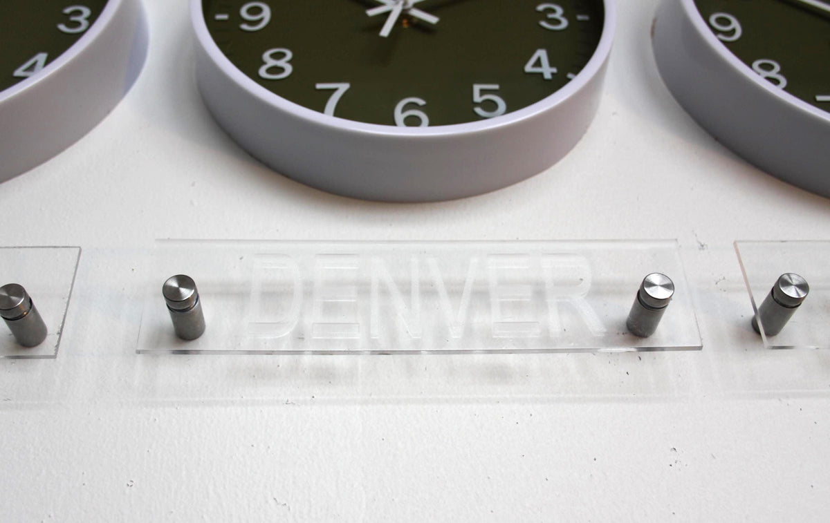 Newsroom Clock Timezones Set with Custom Signs – Customize Your Four Timezone Marquees