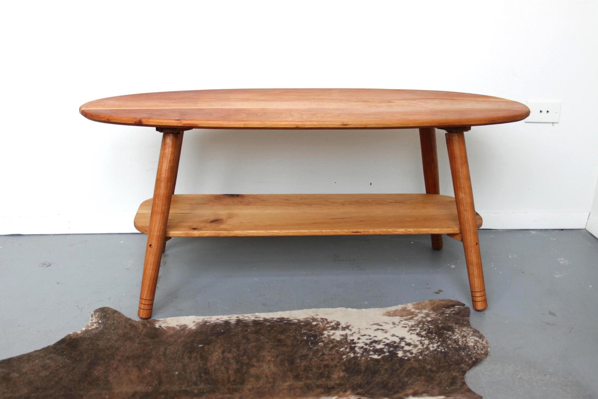 Large Coffee Table with Storage Shelf – Made by Hand from Natural Cherry Wood