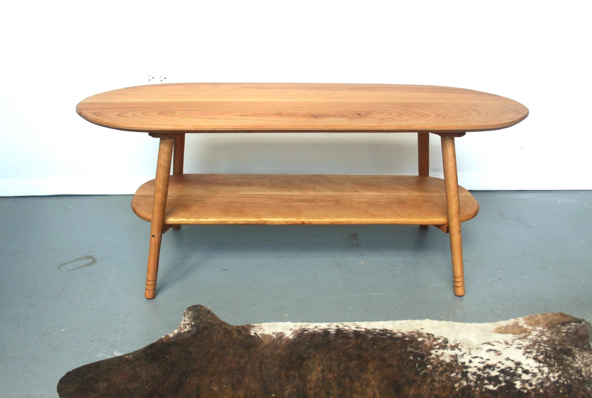 Large Coffee Table with Storage Shelf – Made by Hand from Natural Cherry Wood