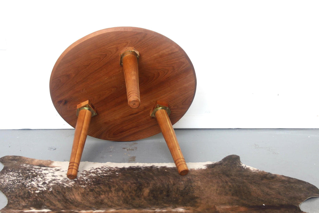Low Circular Cherry Coffee Table with Three Legs – Handmade Furniture for Low Seating