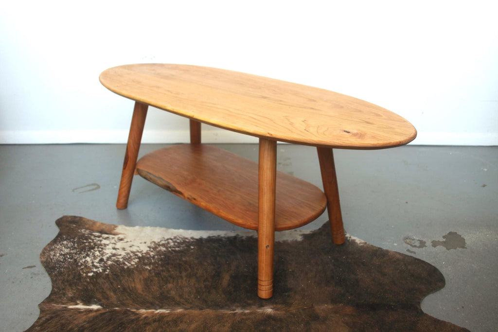 Large Coffee Table with Storage Shelf – Made by Hand from Natural Cherry Wood