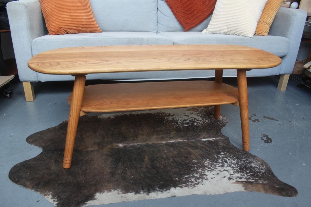 Large Coffee Table with Storage Shelf – Made by Hand from Natural Cherry Wood