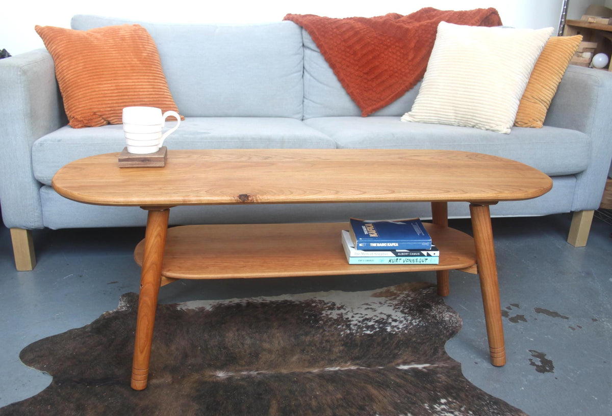 Large Coffee Table with Storage Shelf – Made by Hand from Natural Cherry Wood