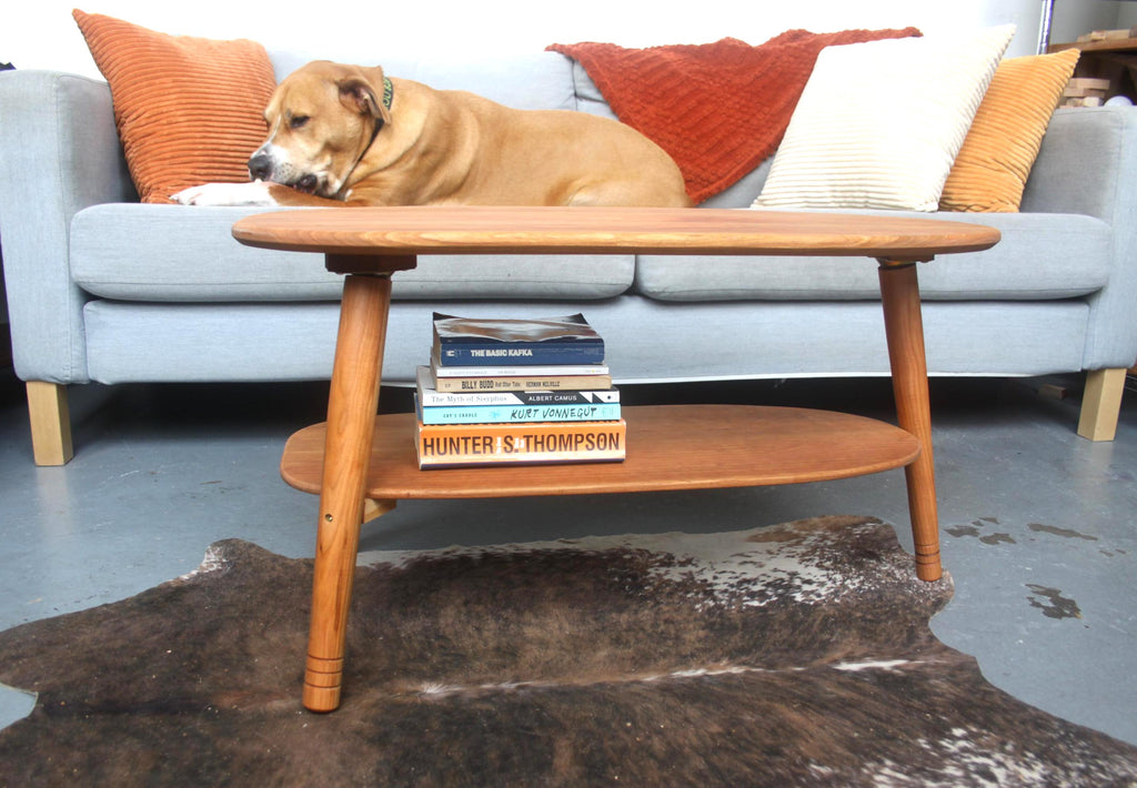 Avocado Coffee Table with Lower Shelf – Wood Furniture for Living Room Customs Available