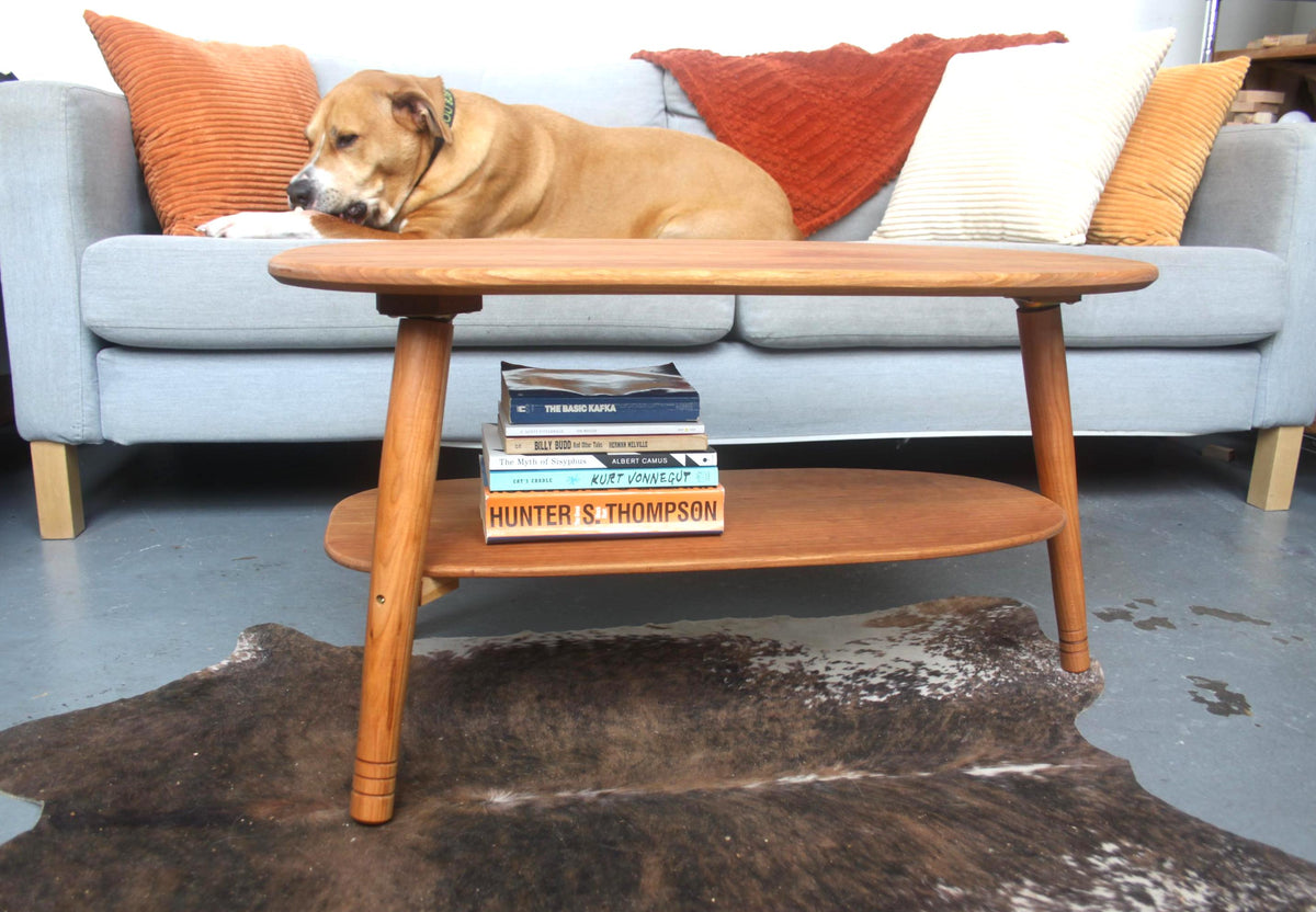 Avocado Coffee Table with Lower Shelf – Wood Furniture for Living Room Customs Available
