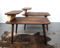 Matching Walnut End Tables with Shark Fin Shelves – Set of Two Bedside Night Stands