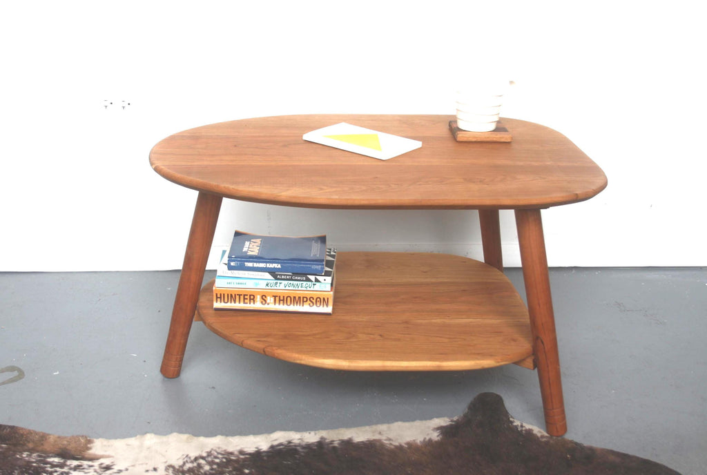 Avocado Coffee Table with Lower Shelf – Wood Furniture for Living Room Customs Available