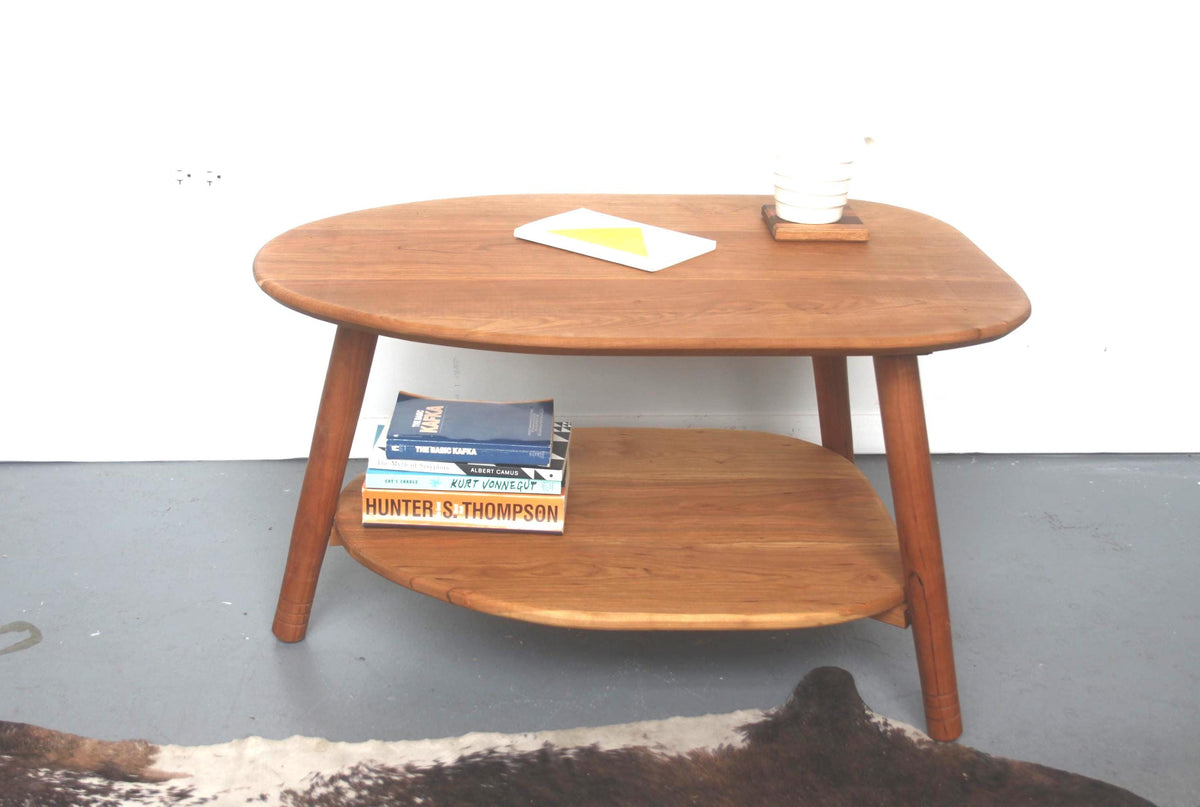 Avocado Coffee Table with Lower Shelf – Wood Furniture for Living Room Customs Available