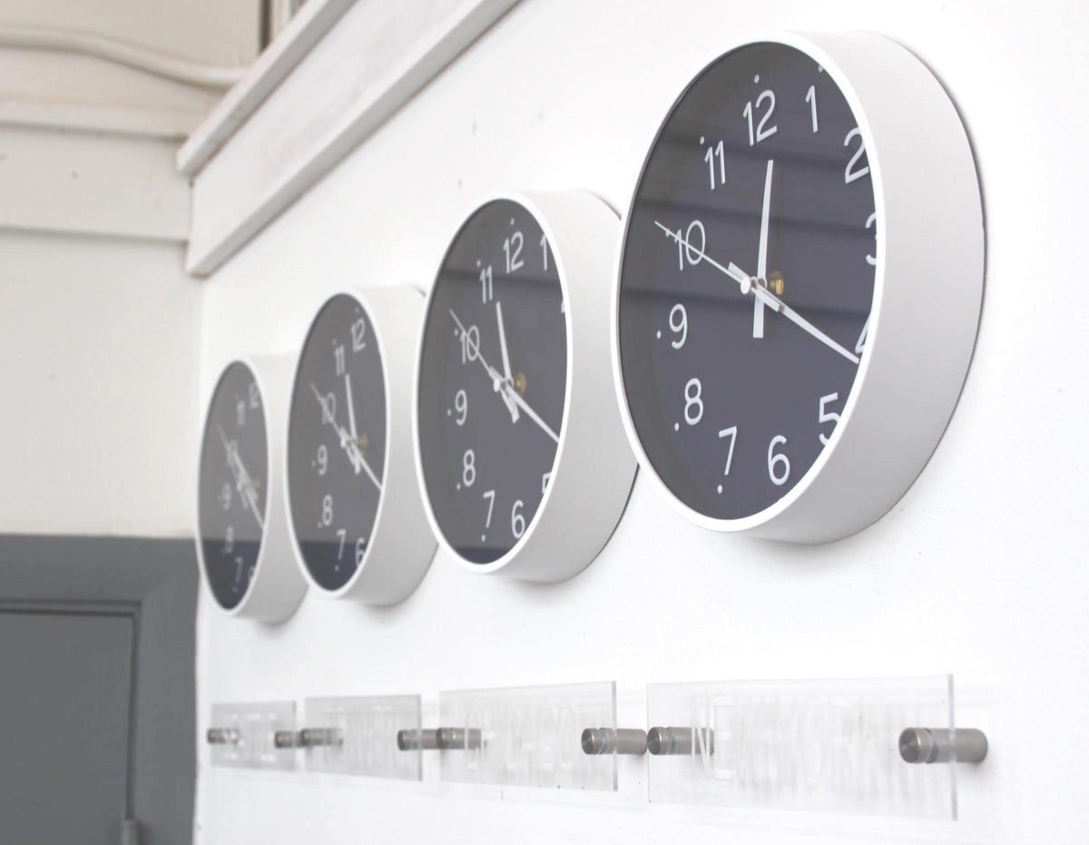 Newsroom Clock Timezones Set with Custom Signs – Customize Your Four Timezone Marquees