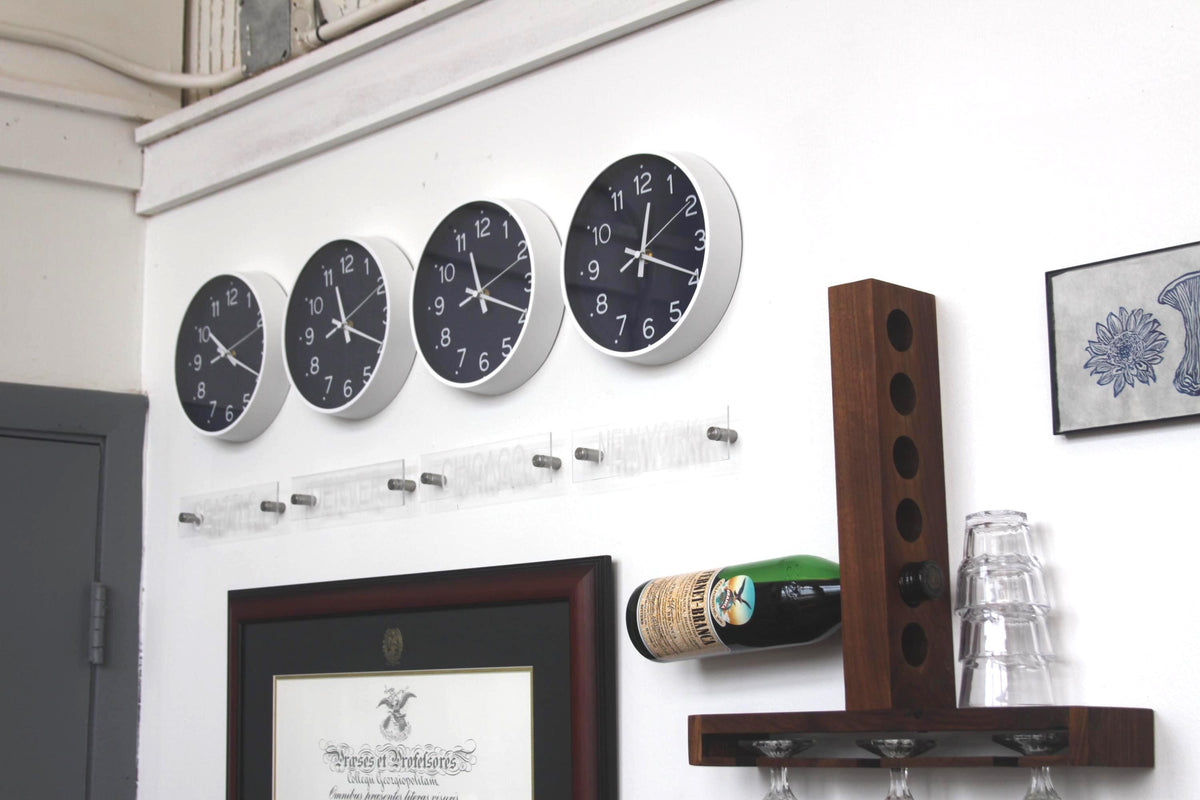 Newsroom Clock Timezones Set with Custom Signs – Customize Your Four Timezone Marquees