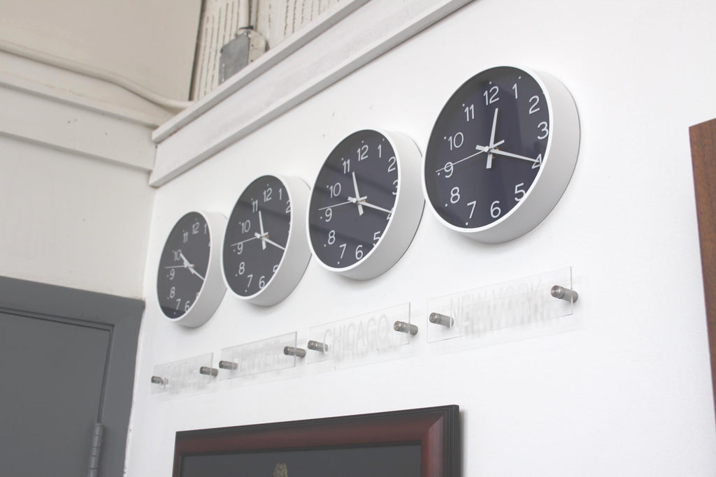 Newsroom Clock Timezones Set with Custom Signs – Customize Your Four Timezone Marquees