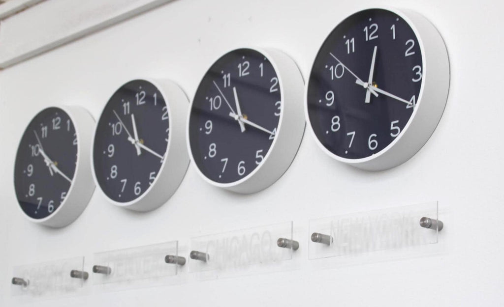 Newsroom Clock Timezones Set with Custom Signs – Customize Your Four Timezone Marquees