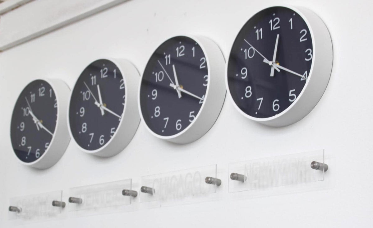 Newsroom Clock Timezones Set with Custom Signs – Customize Your Four Timezone Marquees