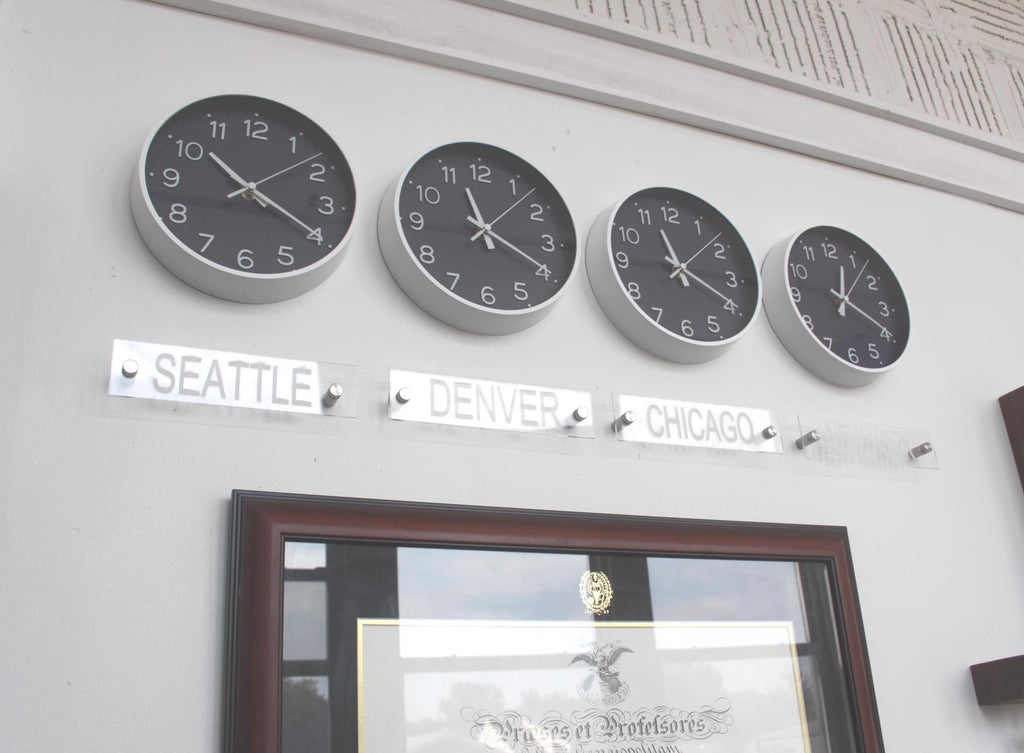 Newsroom Clock Timezones Set with Custom Signs – Customize Your Four Timezone Marquees