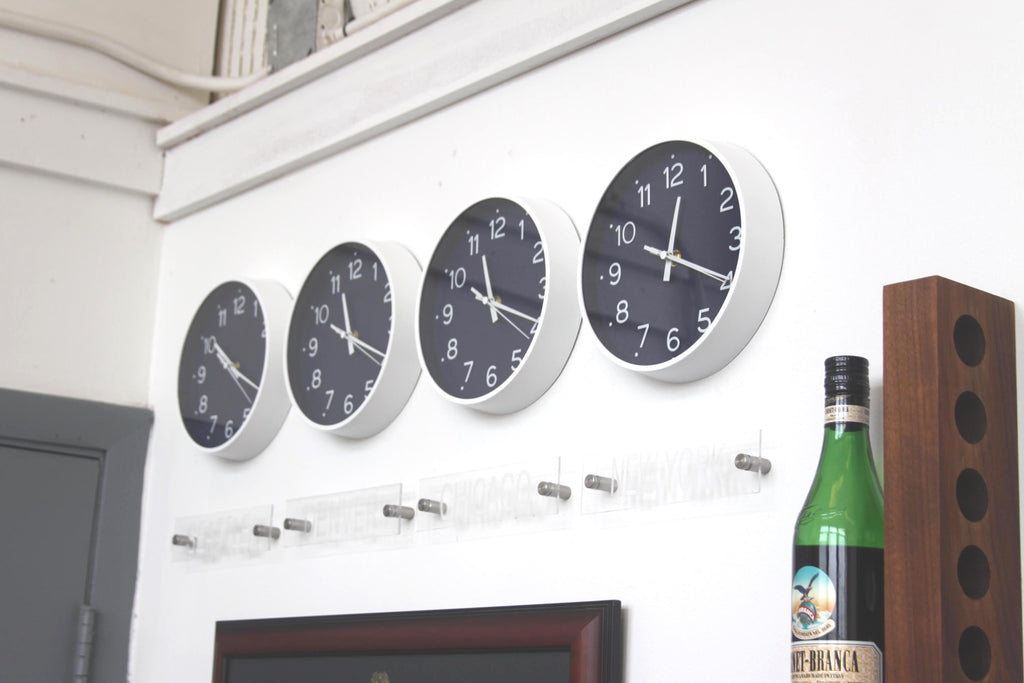 Newsroom Clock Timezones Set with Custom Signs – Customize Your Four Timezone Marquees