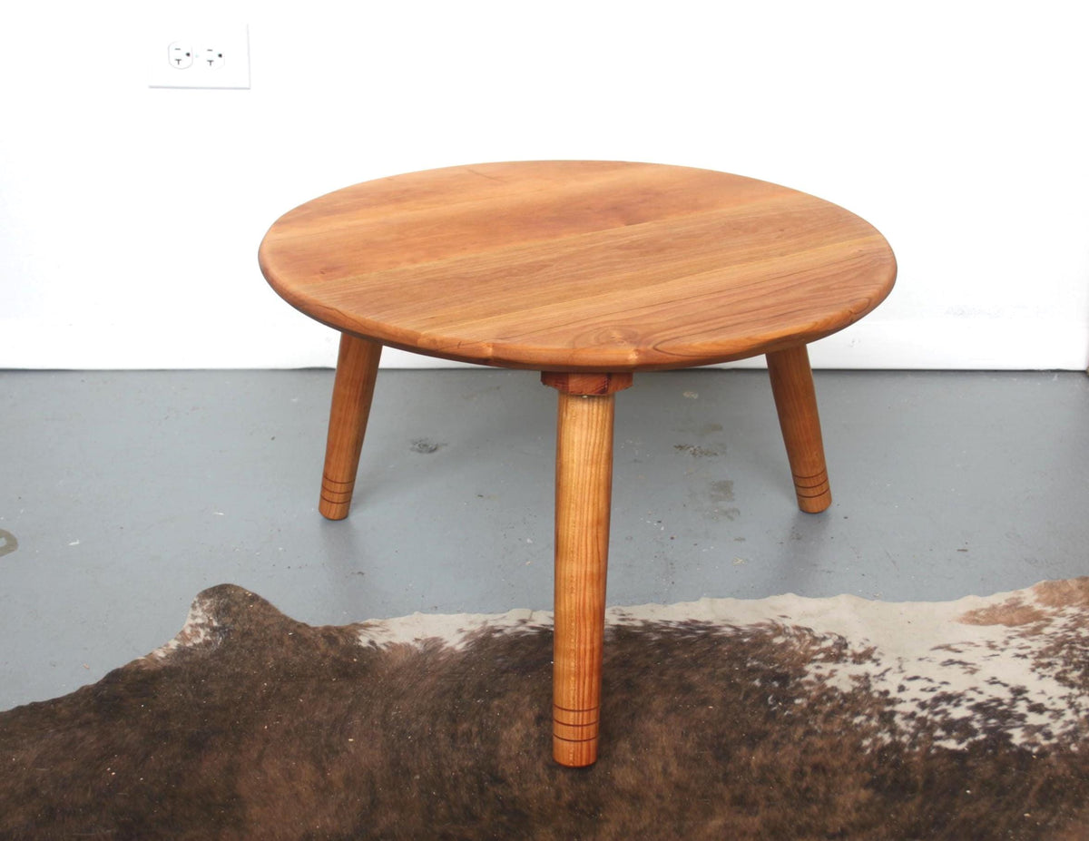 Low Circular Cherry Coffee Table with Three Legs – Handmade Furniture for Low Seating