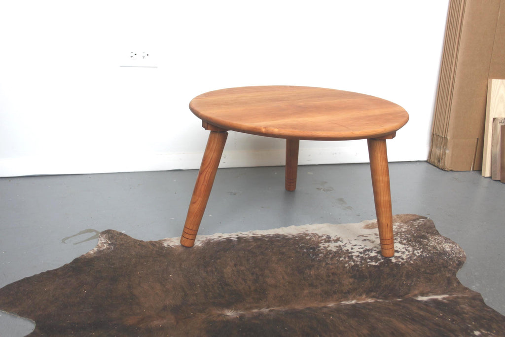 Low Circular Cherry Coffee Table with Three Legs – Handmade Furniture for Low Seating