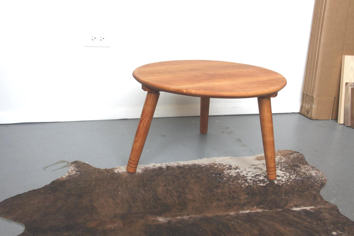 Low Circular Cherry Coffee Table with Three Legs – Handmade Furniture for Low Seating