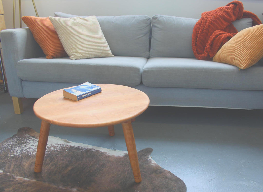 Low Circular Cherry Coffee Table with Three Legs – Handmade Furniture for Low Seating