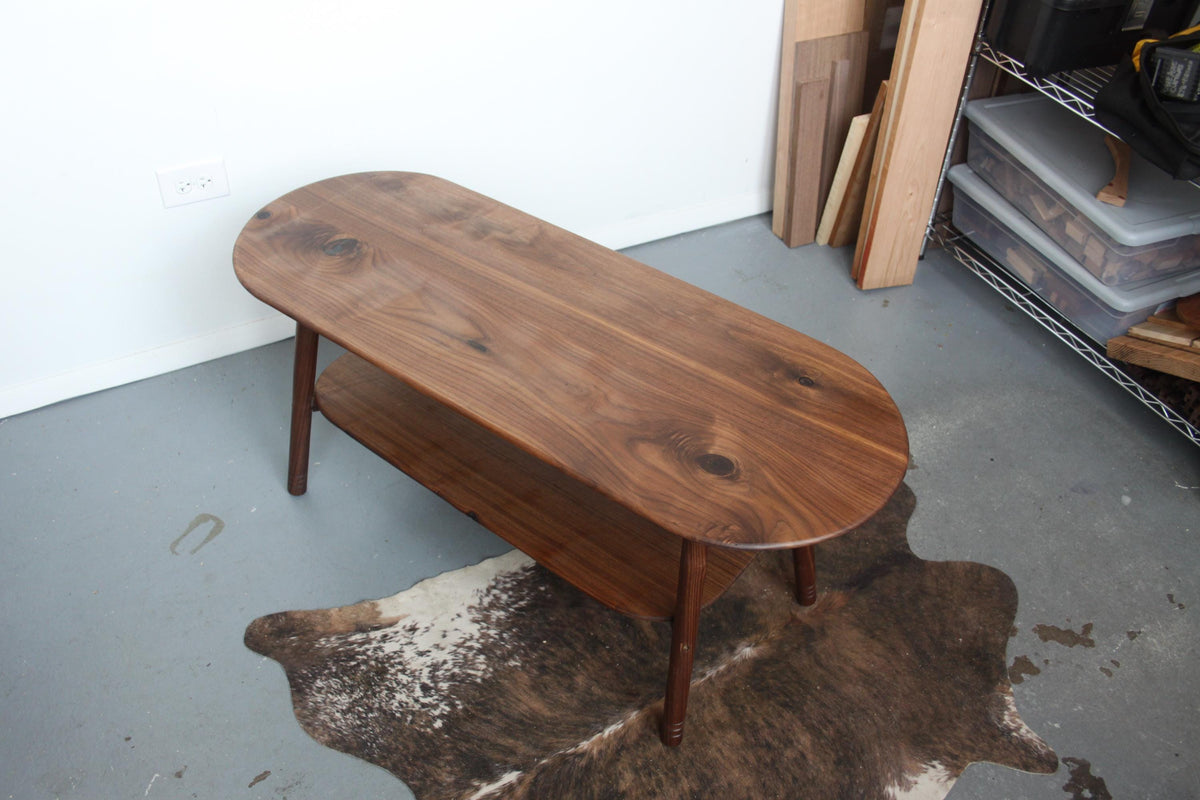 Large Walnut Coffee Table – Snowboard Shaped Oval Table Hygge Furniture