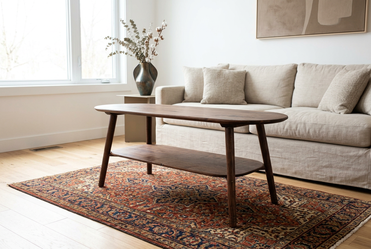 Large Walnut Snowboard Coffee Table – Lifestyle