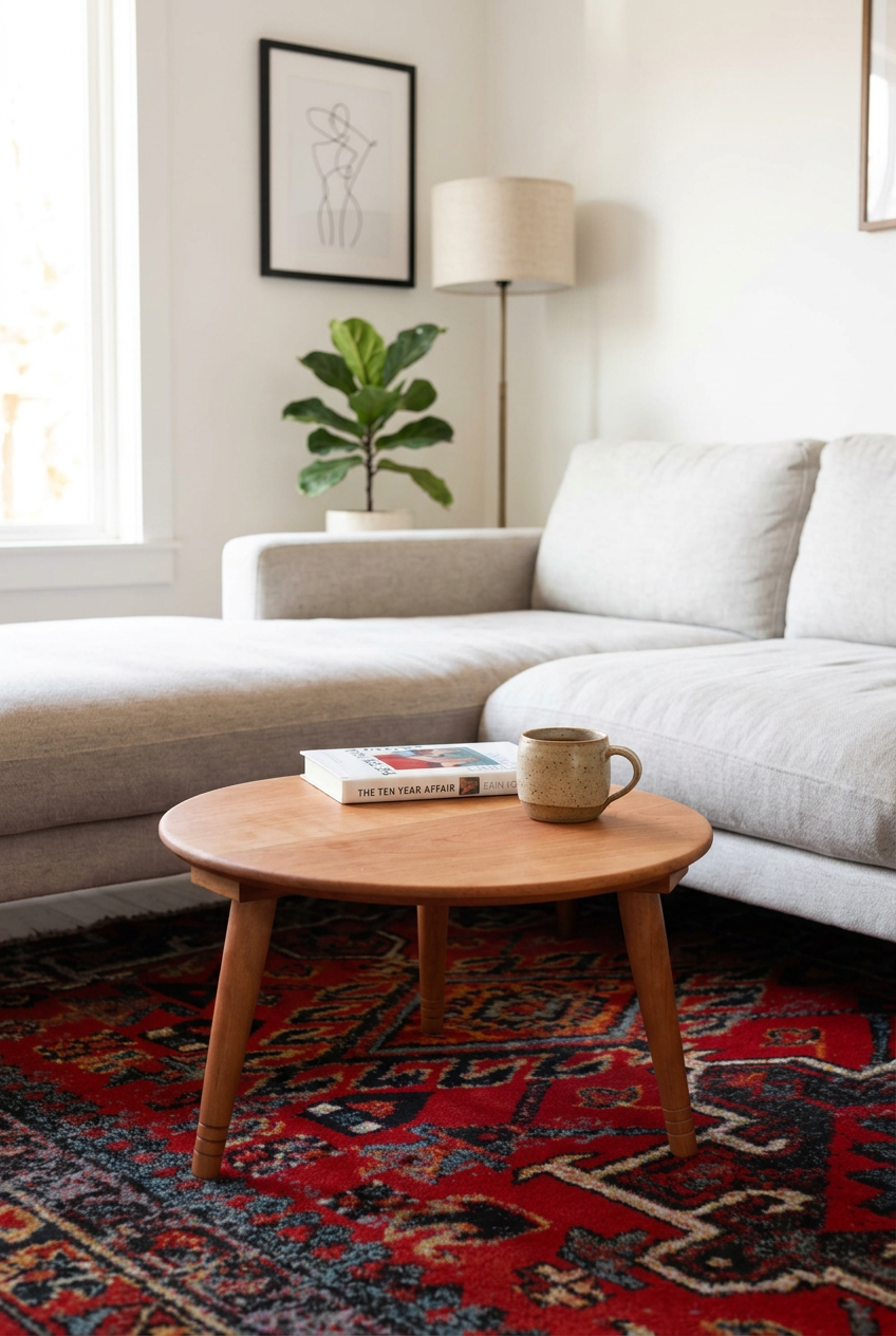 Low Circular Cherry Coffee Table – Lifestyle