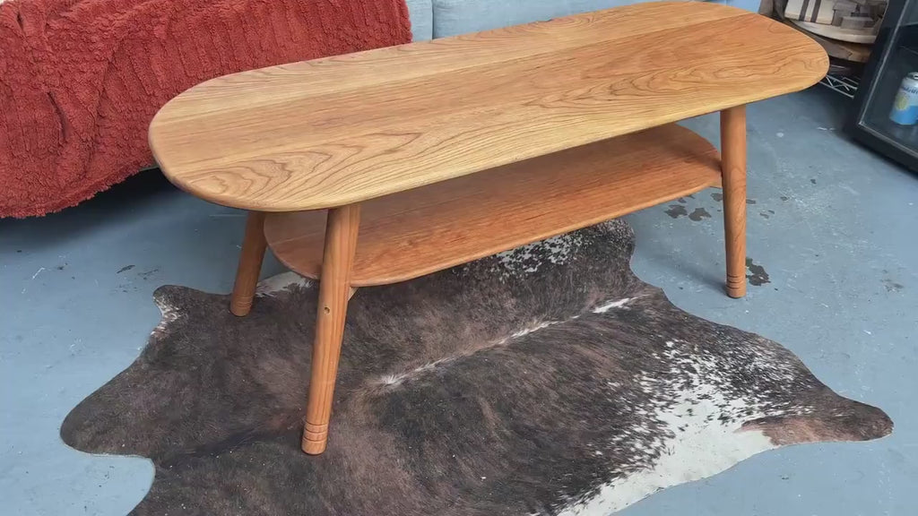 Large Coffee Table with Storage Shelf – Made by Hand from Natural Cherry Wood