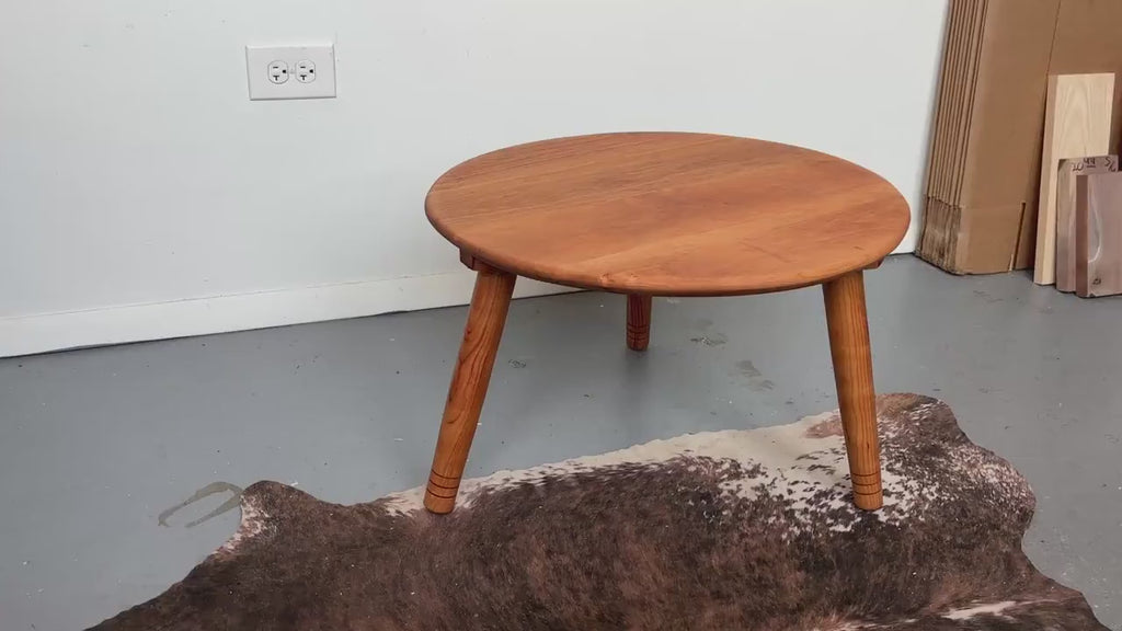 Low Circular Cherry Coffee Table with Three Legs – Handmade Furniture for Low Seating